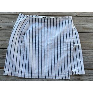 Madewell White With Black Striped Denim Wrap‎ Mini Skirt Women's Sz 14 y1